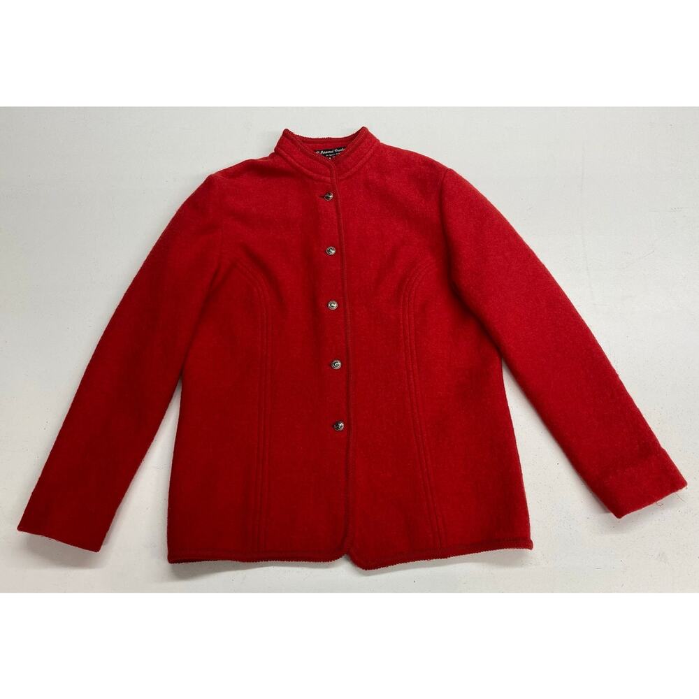 VTG Women Loden Walkloden Austria boiled wool metal button sweater jacket L